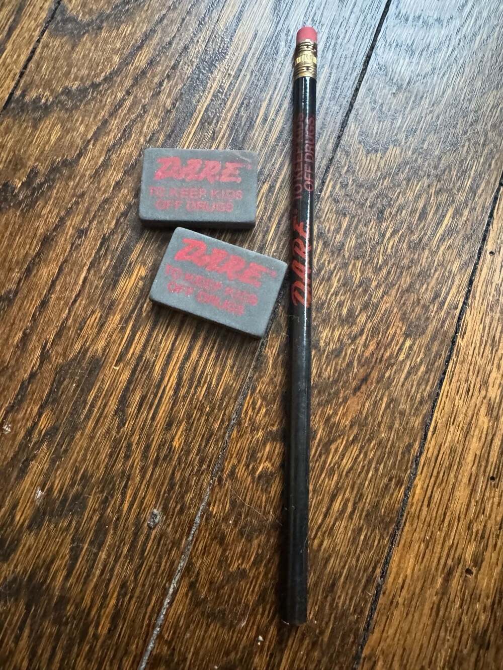 VINTAGE ‘90s D.A.R.E. DARE To Keep Kids Off Drugs Pencil and Eraser Set